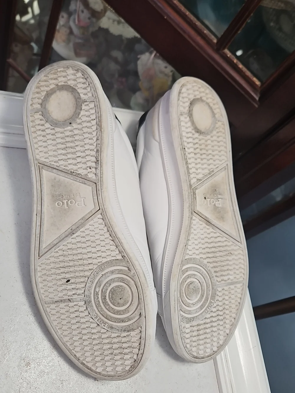 Polo Ralph Lauren Heritage Court White Low Top Leather Sneakers Black Heel 10.5